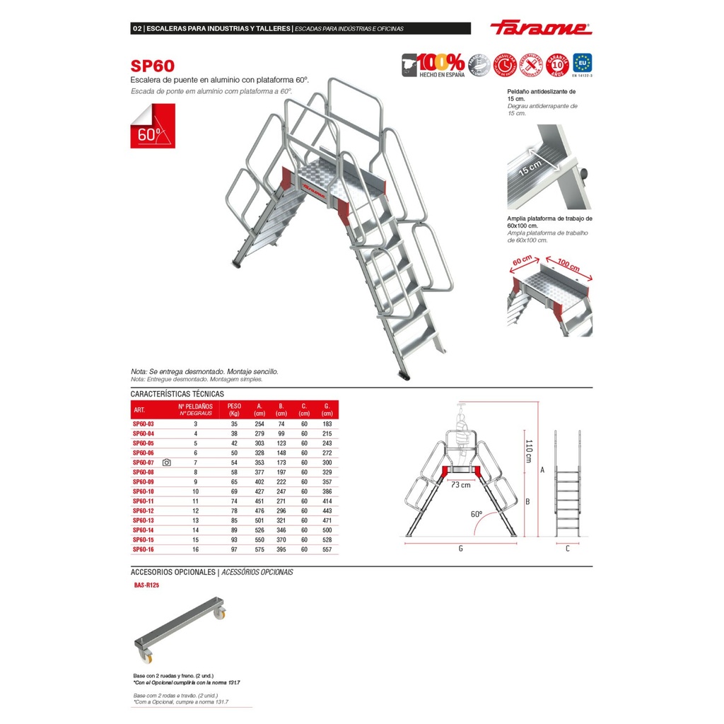 SP60 | Escalera puente de aluminio con plataforma | Inclinación 60º