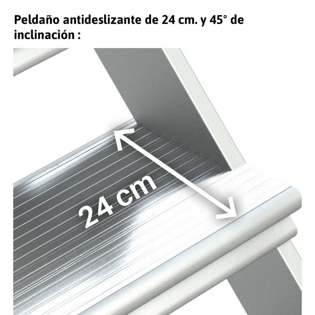 SY 45 ESCALERA DE ALUMINIO CON PLATAFORMA Y PARTE TRASERA VERTICAL, ANCHURA 100 CM, INCLINACIÓN 45º