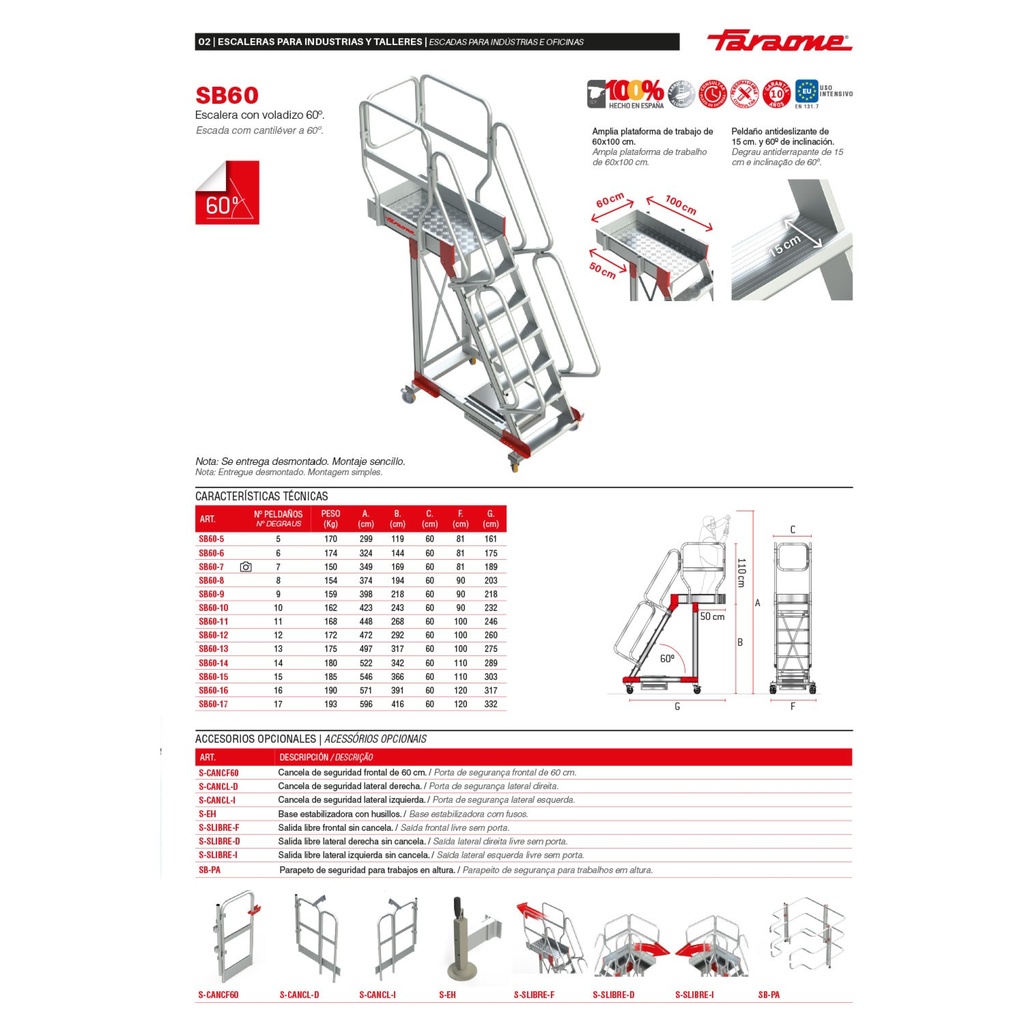 SB60 | Escalera de aluminio con plataforma y vuelo