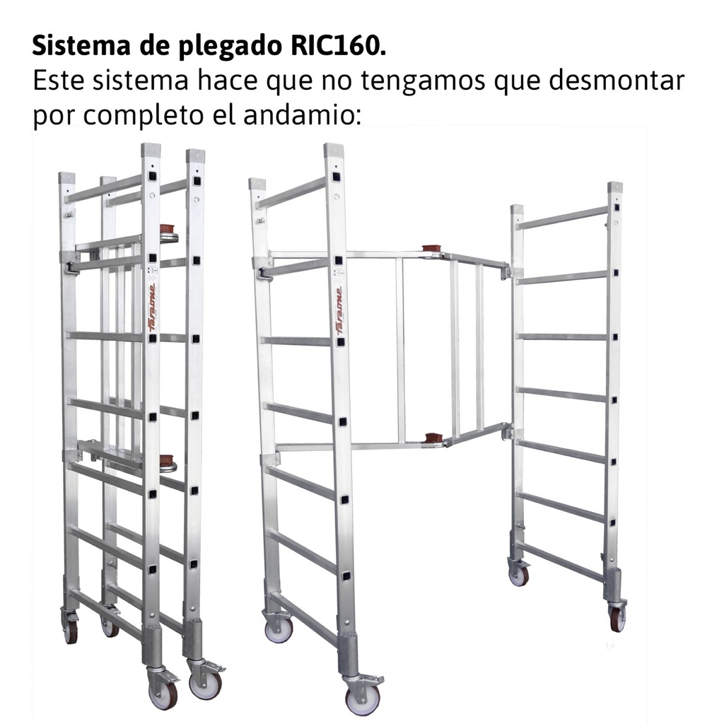 RAPIDO 160 | Andamio de aluminio con ruedas y plataforma de 160×80 cm.