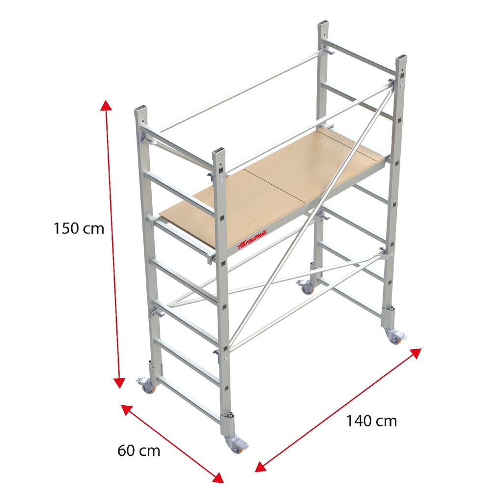 RAPIDO140 | Andamio de aluminio con ruedas y plataforma de 140×60 cm.