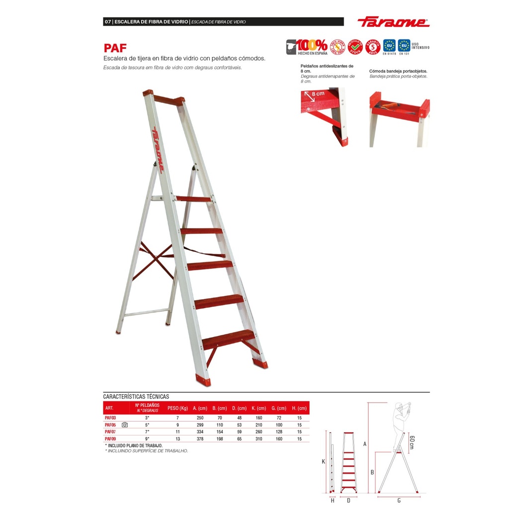 PAF | Escalera de tijera en fibra de vidrio con peldaños cómodos