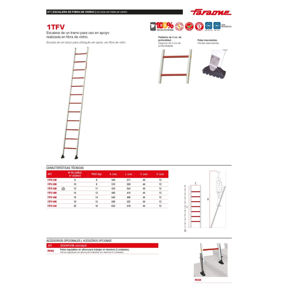 1TFV | Escalera de un tramo para uso en apoyo de fibra de fibra