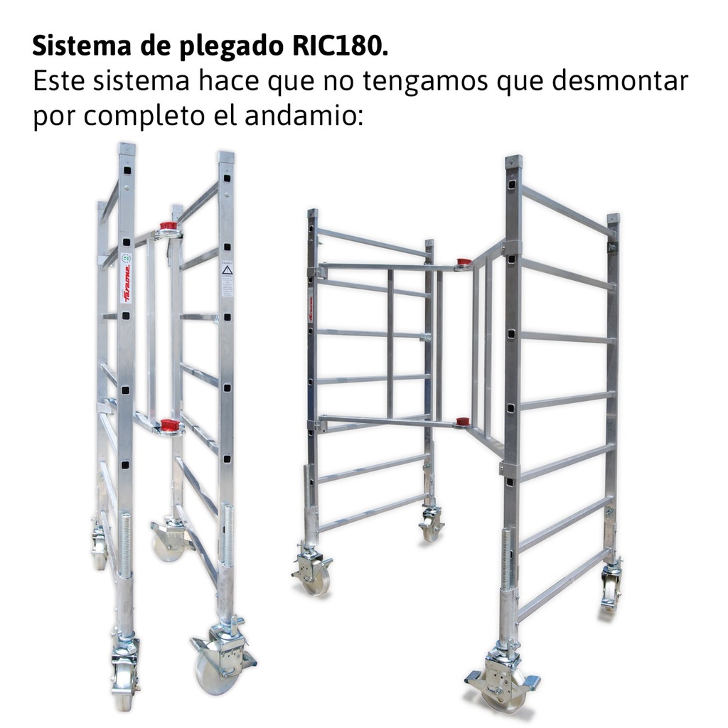 RAPIDO 180 ANDAMIO DE ALUMINIO CON RUEDAS REGULABLES Y PLATAFORMA DE 105X180 CM