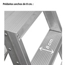 El modelo NDS está fabricado en aluminio, posee un sistema de bisagras rígido y resistente entre los dos tramos de subida, un sistema anti cierre seguro, peldaños de 130 mm y amplios tacos de goma con un buen agarre a la superficie. Disponible desde 5 a 13 peldaños. Este modelo cumple con la normativa EN-131. Dispone de certificado de conformidad y manual de instrucciones. La carga máxima que aguanta es de 150 kg.