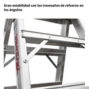 El modelo NDS está fabricado en aluminio, posee un sistema de bisagras rígido y resistente entre los dos tramos de subida, un sistema anti cierre seguro, peldaños de 130 mm y amplios tacos de goma con un buen agarre a la superficie. Disponible desde 5 a 13 peldaños. Este modelo cumple con la normativa EN-131. Dispone de certificado de conformidad y manual de instrucciones. La carga máxima que aguanta es de 150 kg.