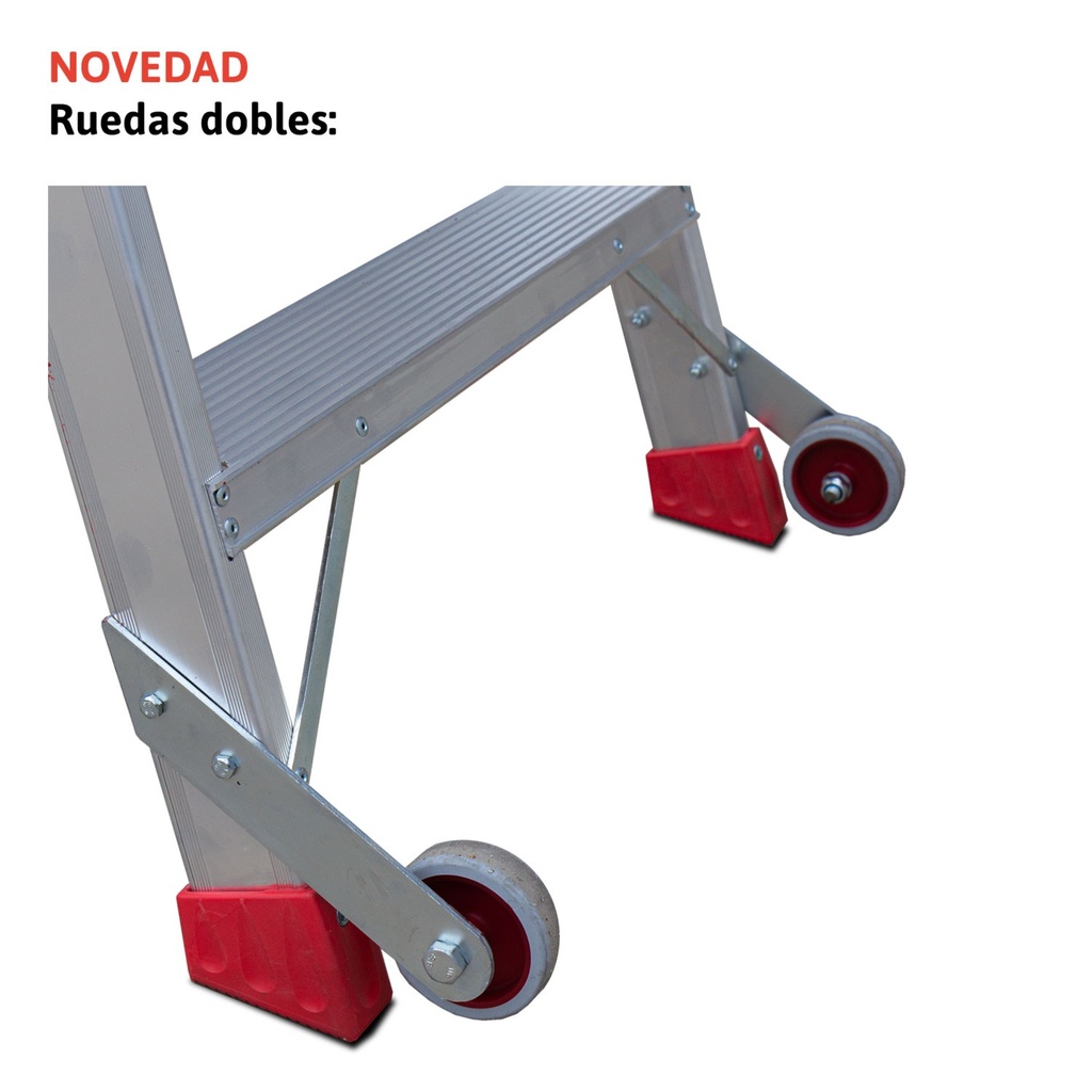 El modelo NDS está fabricado en aluminio, posee un sistema de bisagras rígido y resistente entre los dos tramos de subida, un sistema anti cierre seguro, peldaños de 130 mm y amplios tacos de goma con un buen agarre a la superficie. Disponible desde 5 a 13 peldaños. Este modelo cumple con la normativa EN-131. Dispone de certificado de conformidad y manual de instrucciones. La carga máxima que aguanta es de 150 kg.