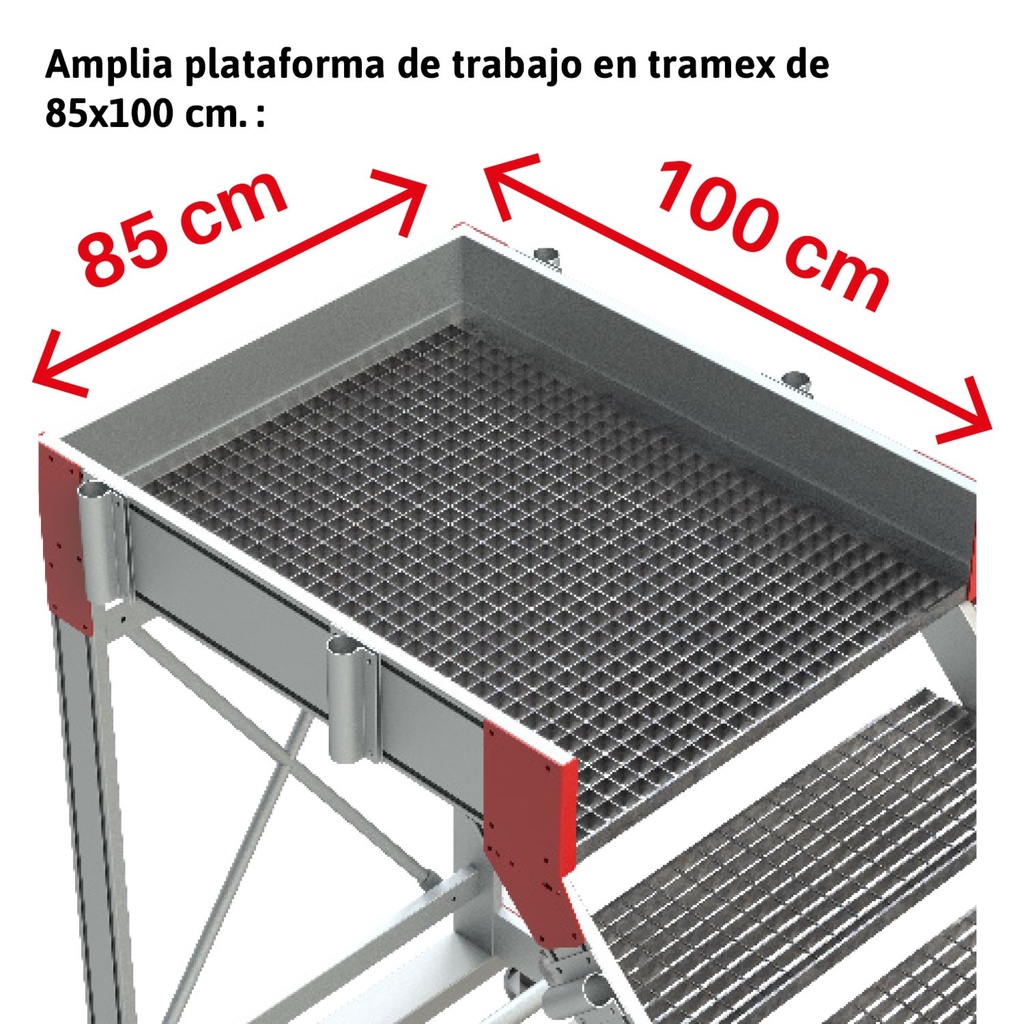 SY-T ESCALERA DE TRAMEX CON PLATAFORMA Y BASE CON RUEDAS. INCLINACION 45°