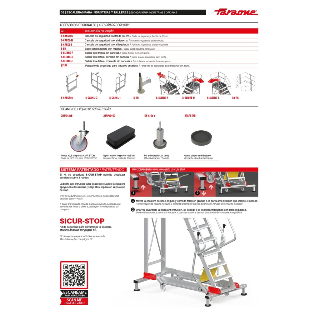 SY-T ESCALERA DE TRAMEX CON PLATAFORMA Y BASE CON RUEDAS. INCLINACION 45°