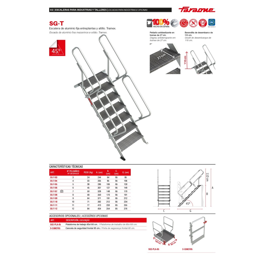 SG-T | Escalera para entreplantas y altillos | Tramex | Inclinación 45º