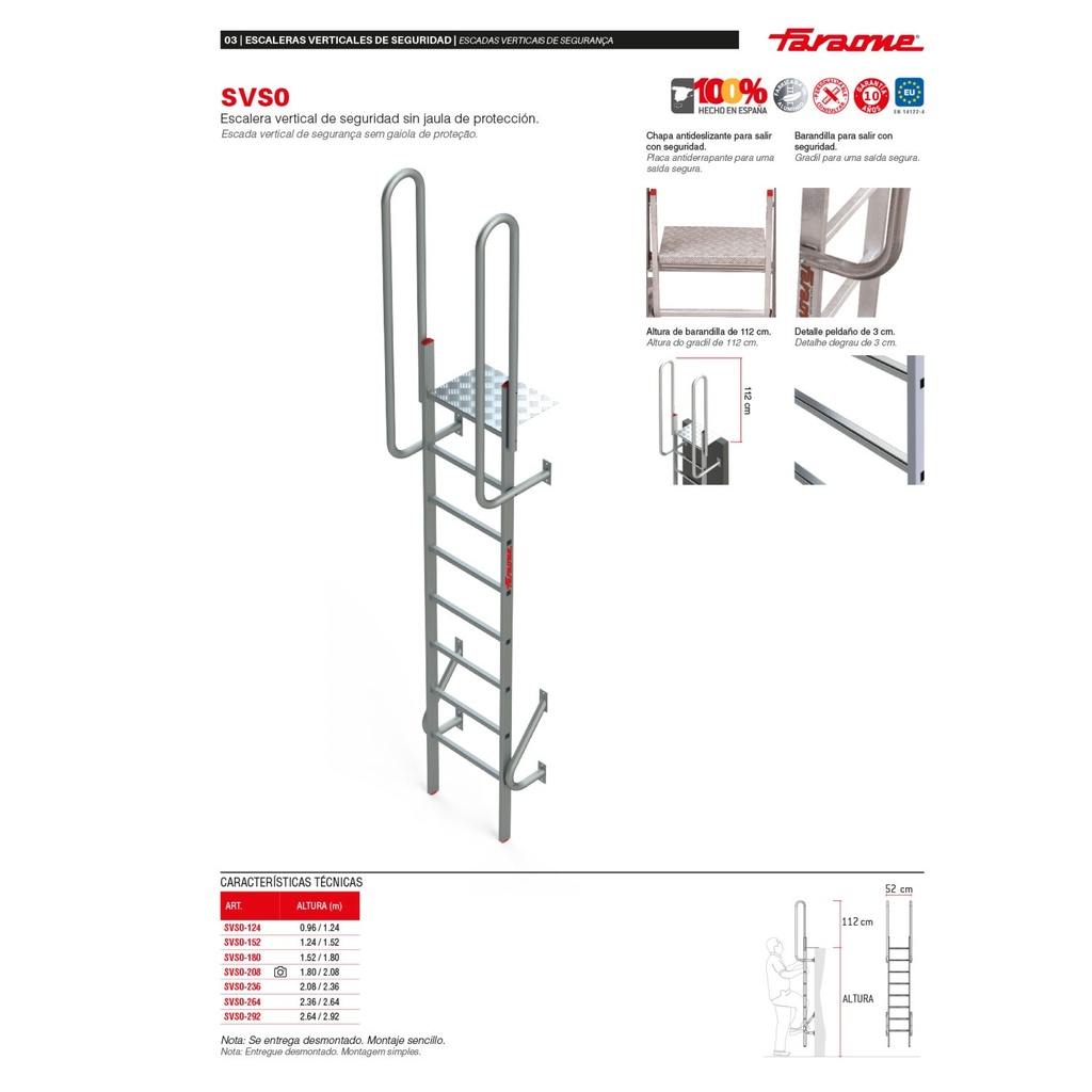 SVS0 | Escalera vertical de seguridad sin jaula de protección