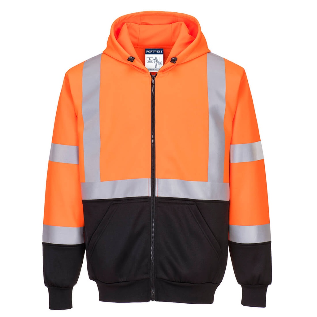 B315 - Sudadera de alta visibilidad bicolor, con capucha y cremallera