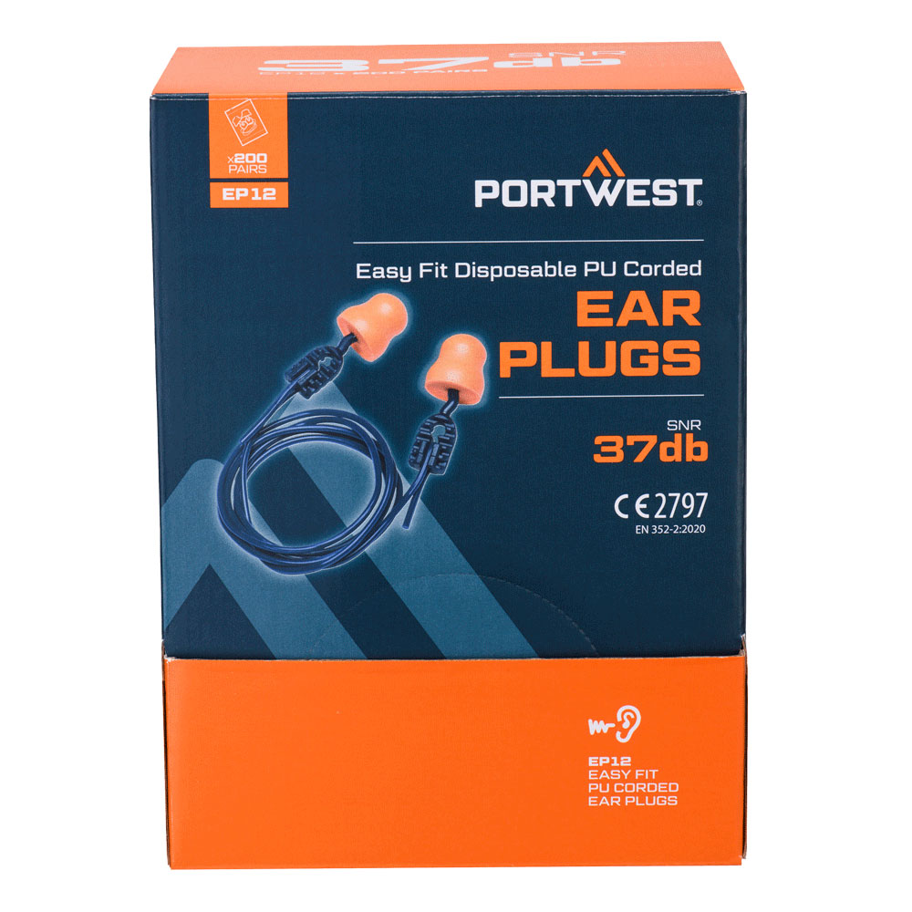 EP12 - Tapones auditivos Easy Fit PU con cordón (200 pares)