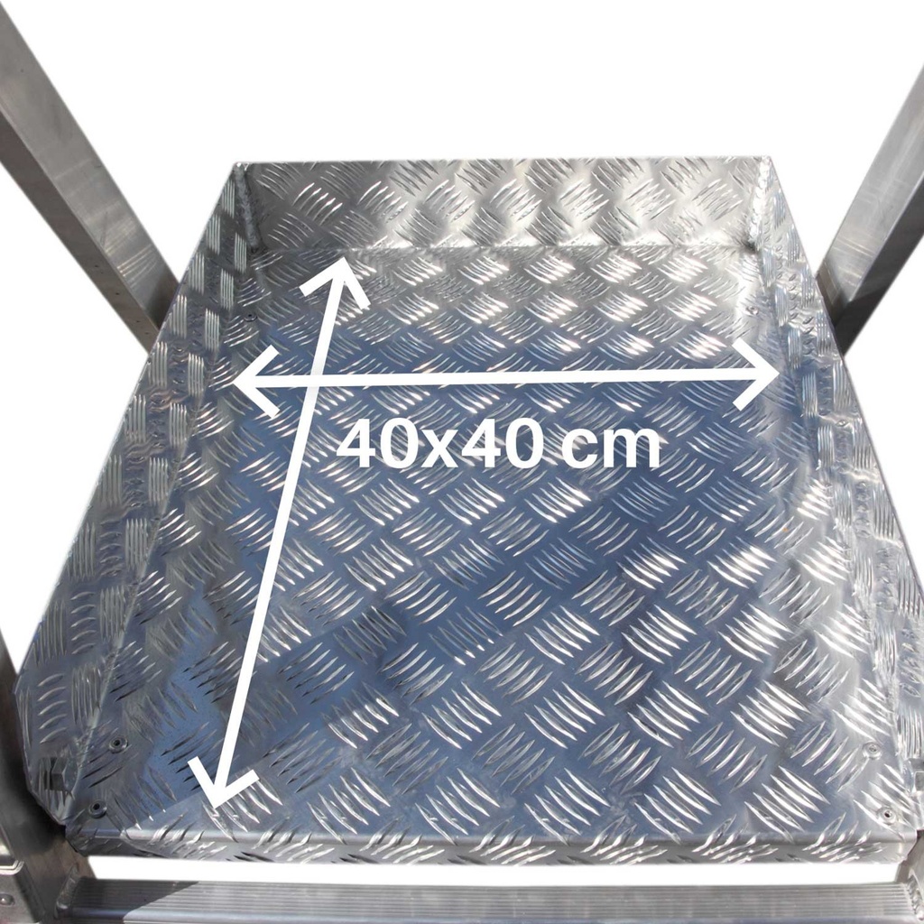 PL-PICK Escalera plegable con amplia plataforma de trabajo y bandeja superior