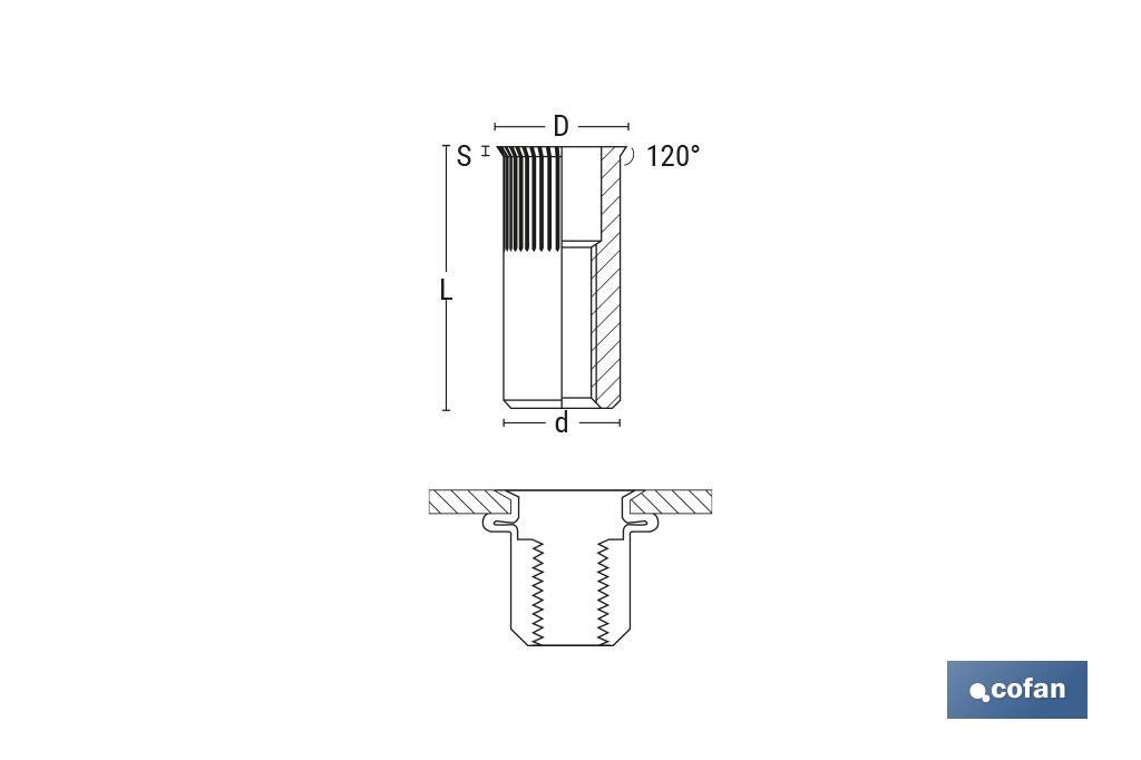 Imagen Adicional de Tuercas Remachables Acero Cabeza Reducida Ranurada