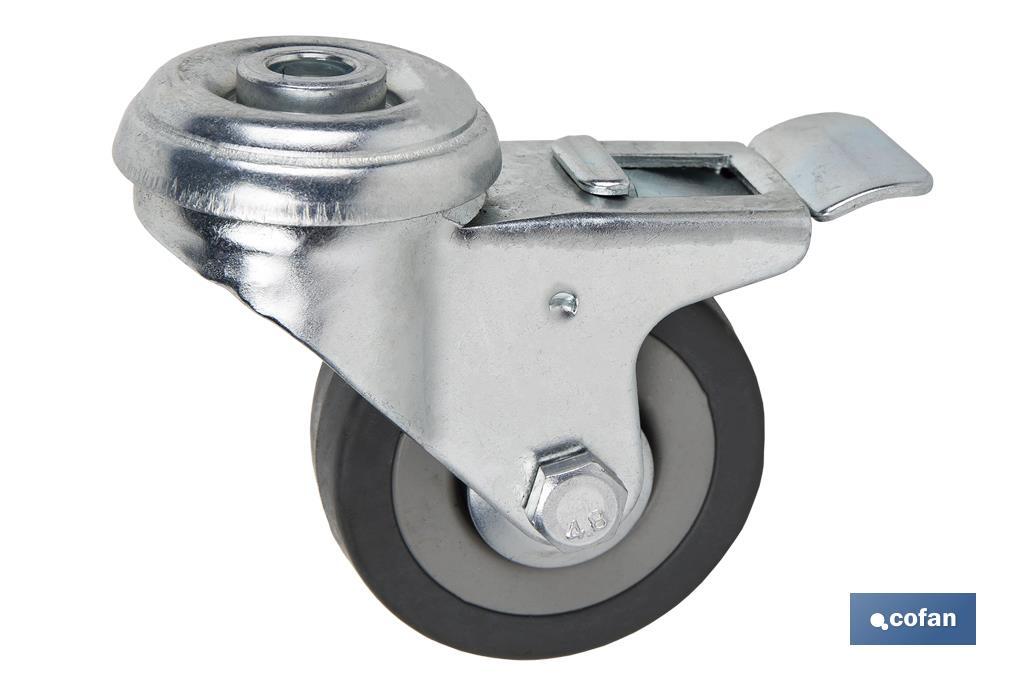 Imagen Adicional de Rueda de goma gris para tornillo pasante y con freno