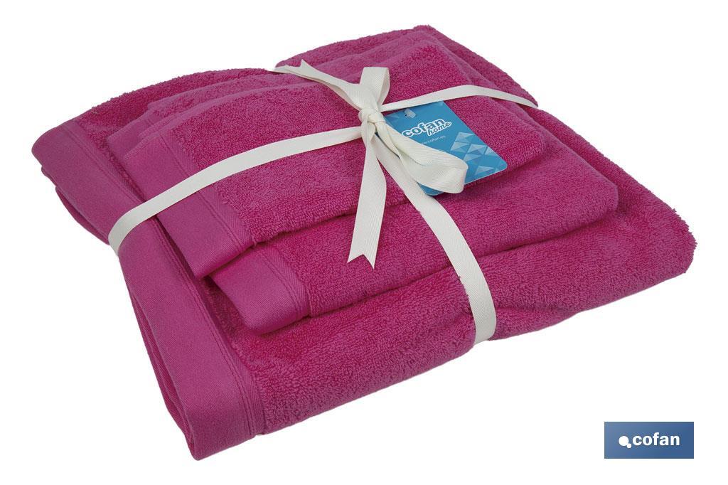 Imagen Adicional de Juego de 3 toallas de color fucsia con 580 g/m2