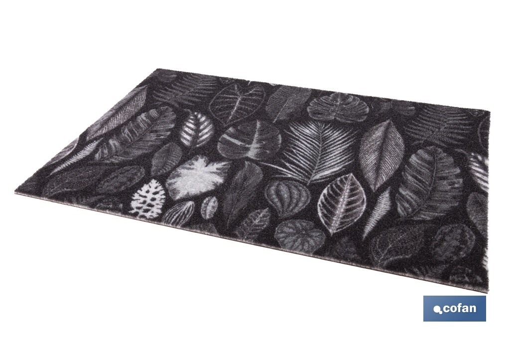 Imagen Adicional de Felpudo de entrada con diseño de hojas en tonos oscuros