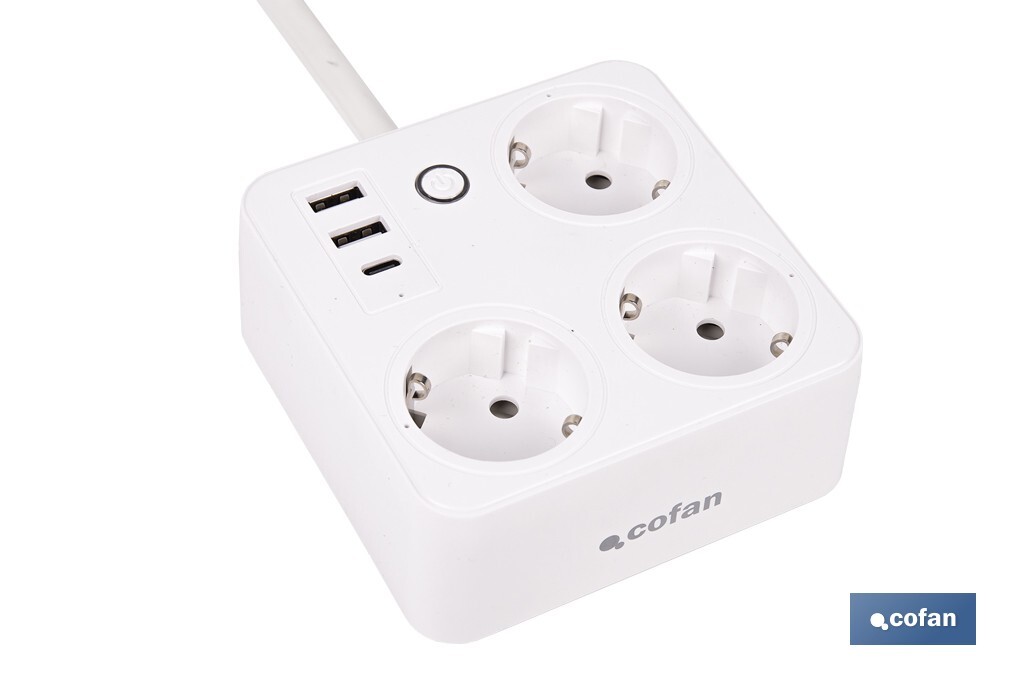 Imagen Adicional de Regleta inteligente WiFi con 3 tomas + 2 puertos USB + 1 puerto USB-C