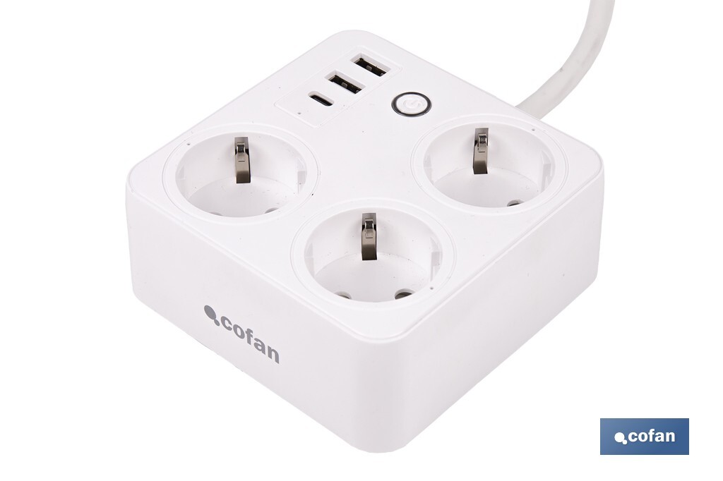 Imagen Adicional de Regleta inteligente WiFi con 3 tomas + 2 puertos USB + 1 puerto USB-C