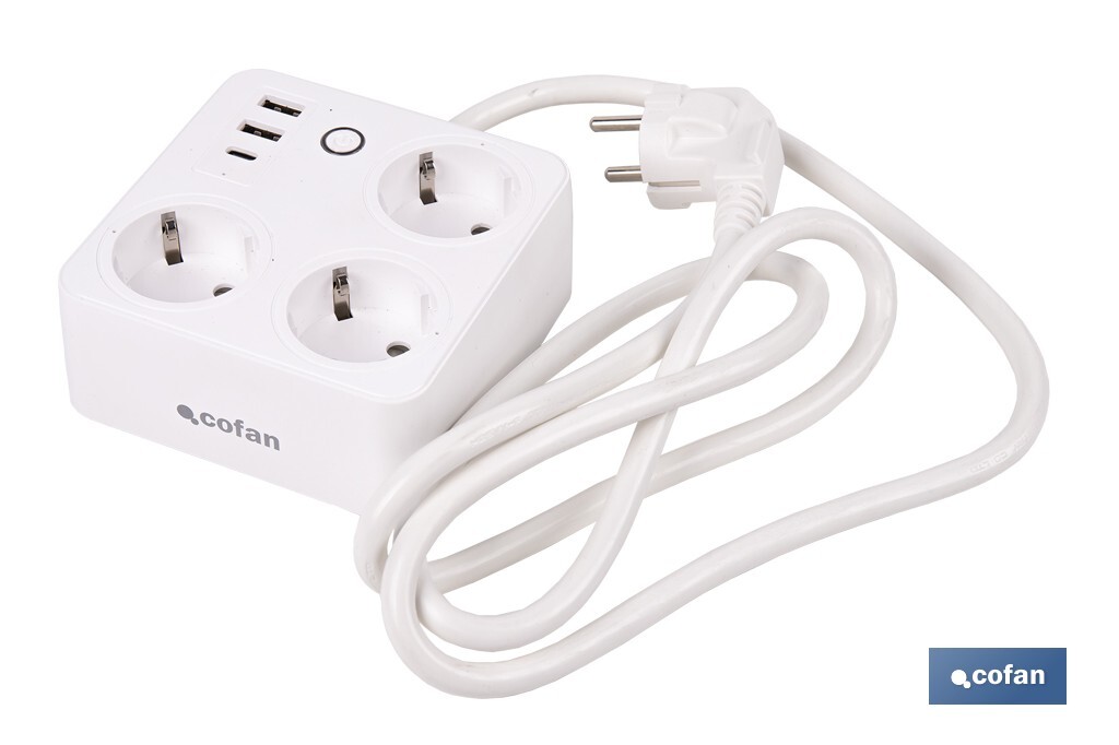Imagen Adicional de Regleta inteligente WiFi con 3 tomas + 2 puertos USB + 1 puerto USB-C