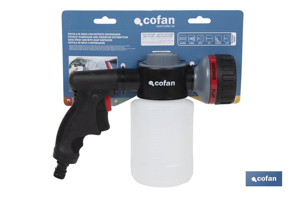 Imagen Adicional de Pistola de riego con 6 posiciones ajustables y depósito para dispensador de jabón de 500 ml