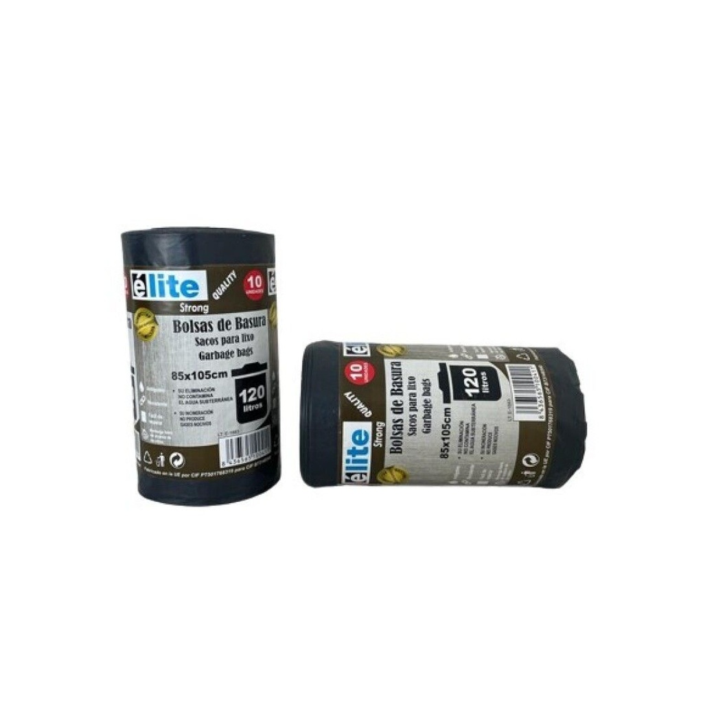 Bolsa basura negra industrial rollo 10 uds ELITE STRONG 85X105