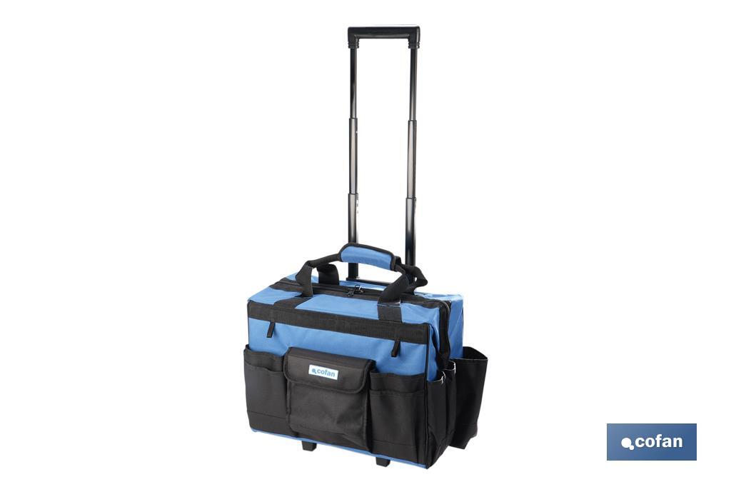 Trolley portaherramientas con múltiples bolsillos y ruedas resistentes