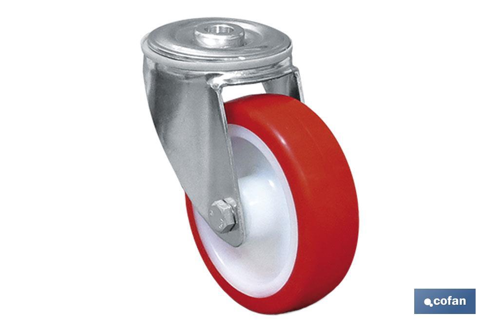 Rueda de poliuretano con agujero pasante y giratoria