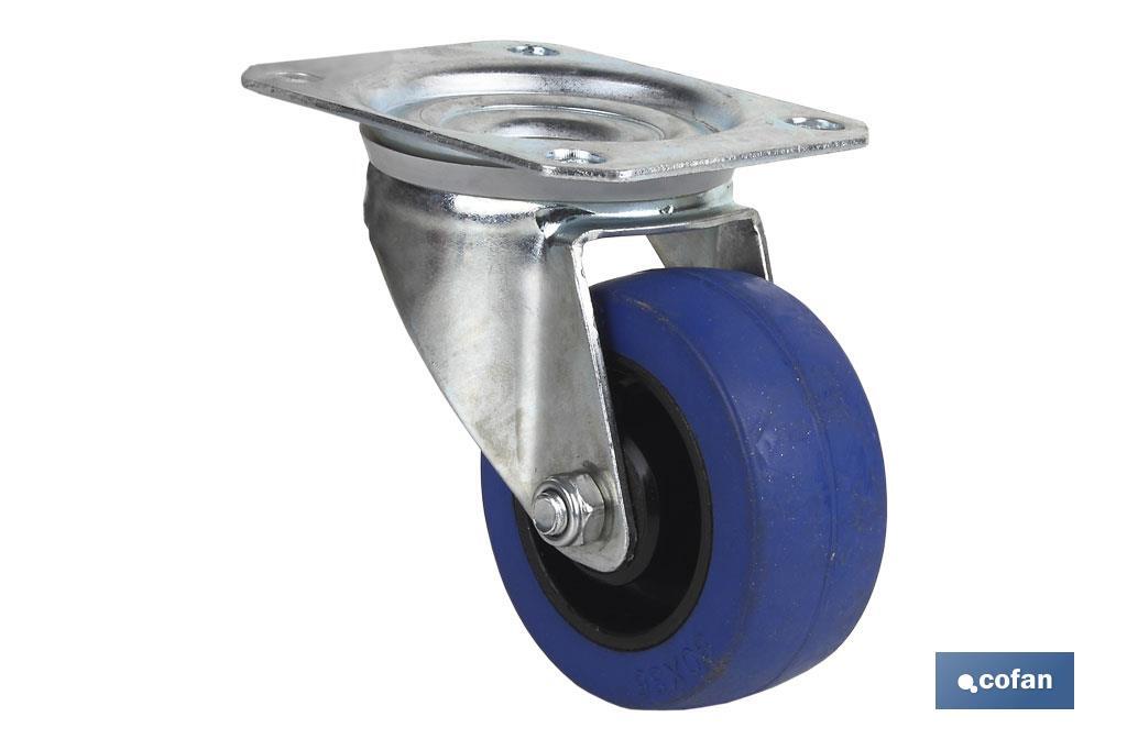 Rueda de goma azul y placa giratoria