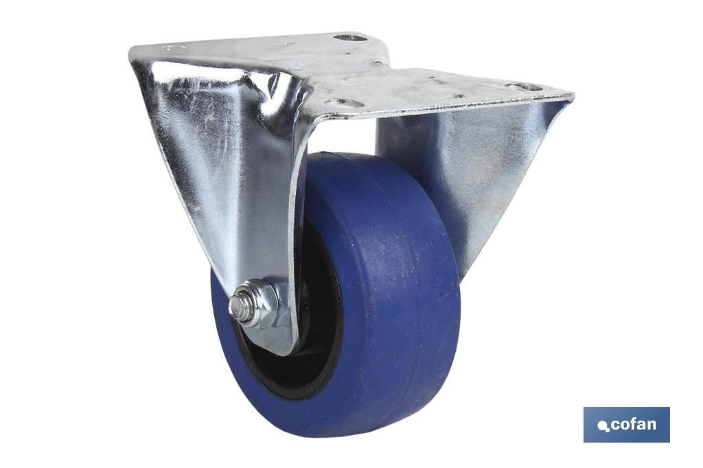 Rueda de goma azul fija