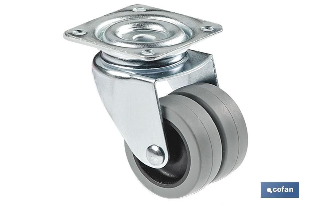 Rueda doble de polipropileno con placa de 60 mm