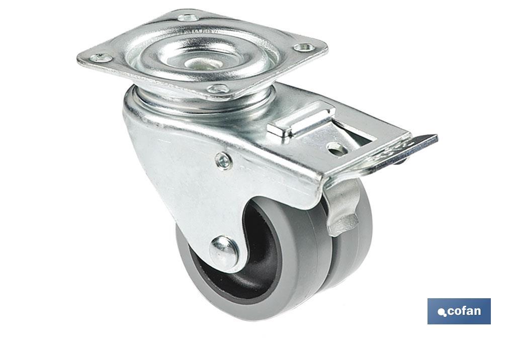 Rueda doble de polipropileno con placa de 60 mm