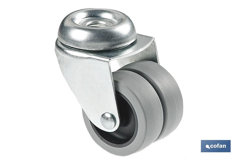 Rueda doble de polipropileno con agujero pasante de 12 mm
