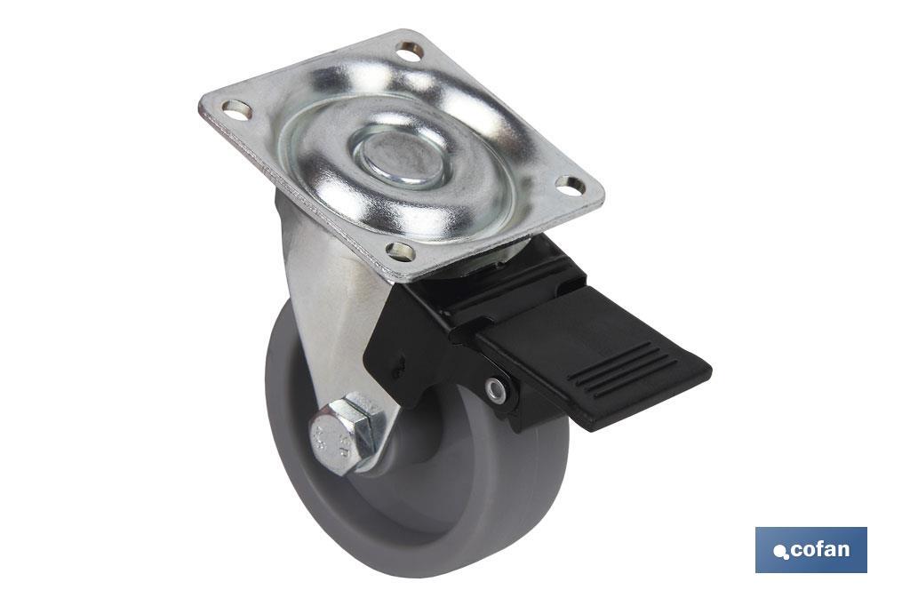 Rueda de polipropileno con placa de 42 mm y freno