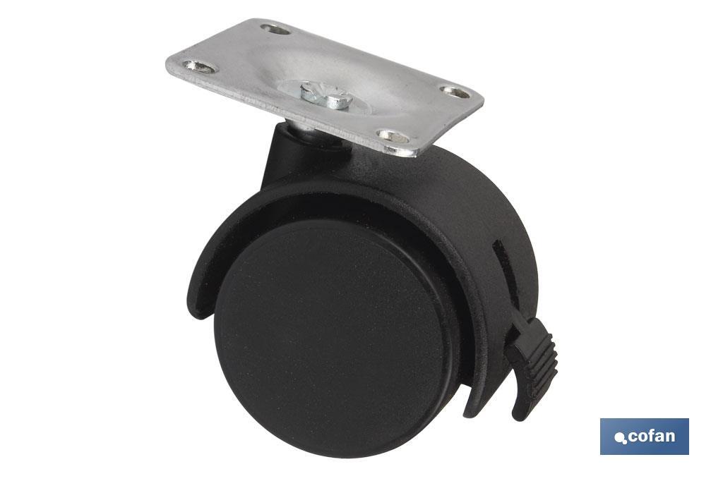 Rueda de nailon con placa de 42 mm y freno