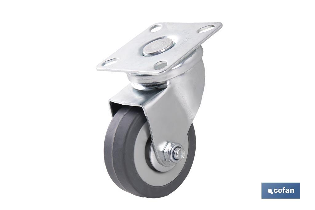 Rueda de goma gris con placa giratoria