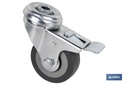 Rueda de goma gris para tornillo pasante y con freno
