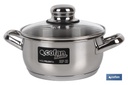 Cacerola de Acero Inoxidable Modelo polenta con tapa de vidrio y pomo inoxidable