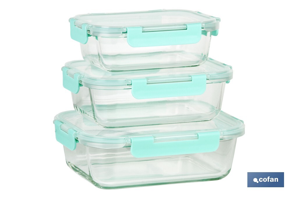 Set de 3 Fiambreras Rectangulares de Borosilicato