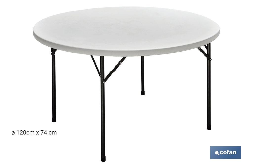 Mesa plegable redonda de color blanco