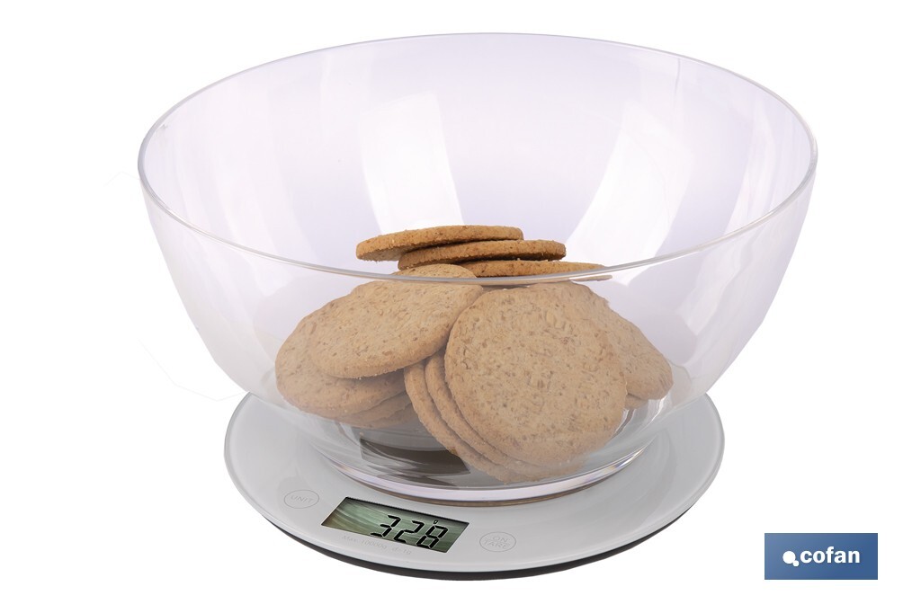 Báscula de cocina digital con cuenco transparente de 3,8 litros