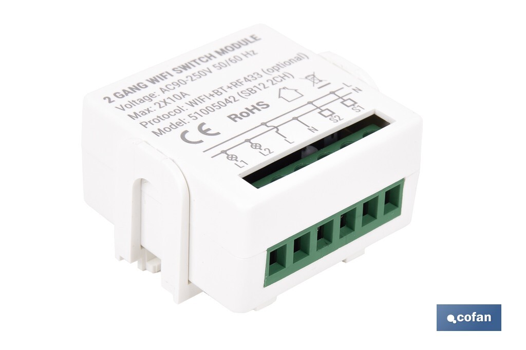 Relé inteligente de 2 interruptores WiFi