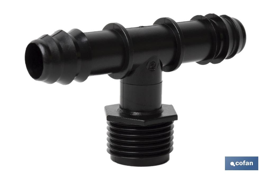 Conector T con doble empalme y rosca 1/2''
