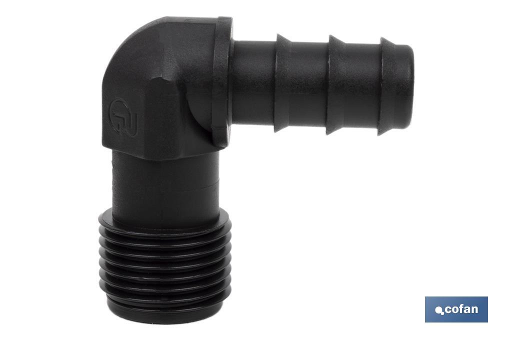 Conector en forma de Codo con Rosca Macho 3/4'' color Negro