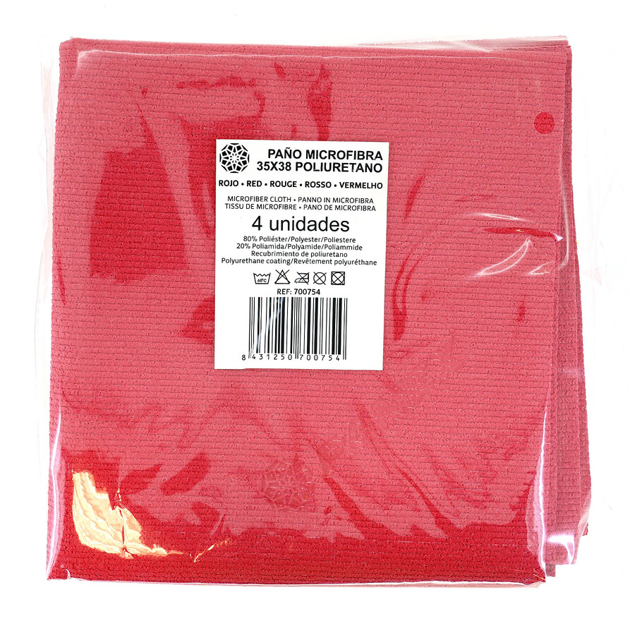 BAYETA MICROFIBRA ROJA 35X38 PACK 4 UDS