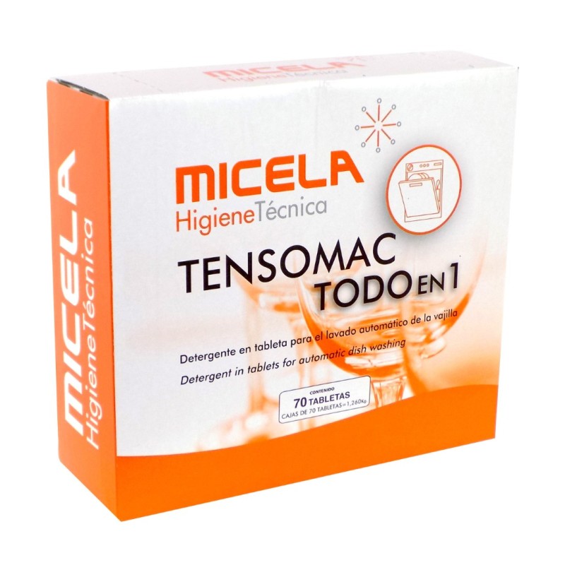 TENSOMAC TODO EN 1 DETERGENTE PARA EL LAVADO AUTOMATICO DE LA VAJILLA EN TABLETAS. 70 TABLETAS 