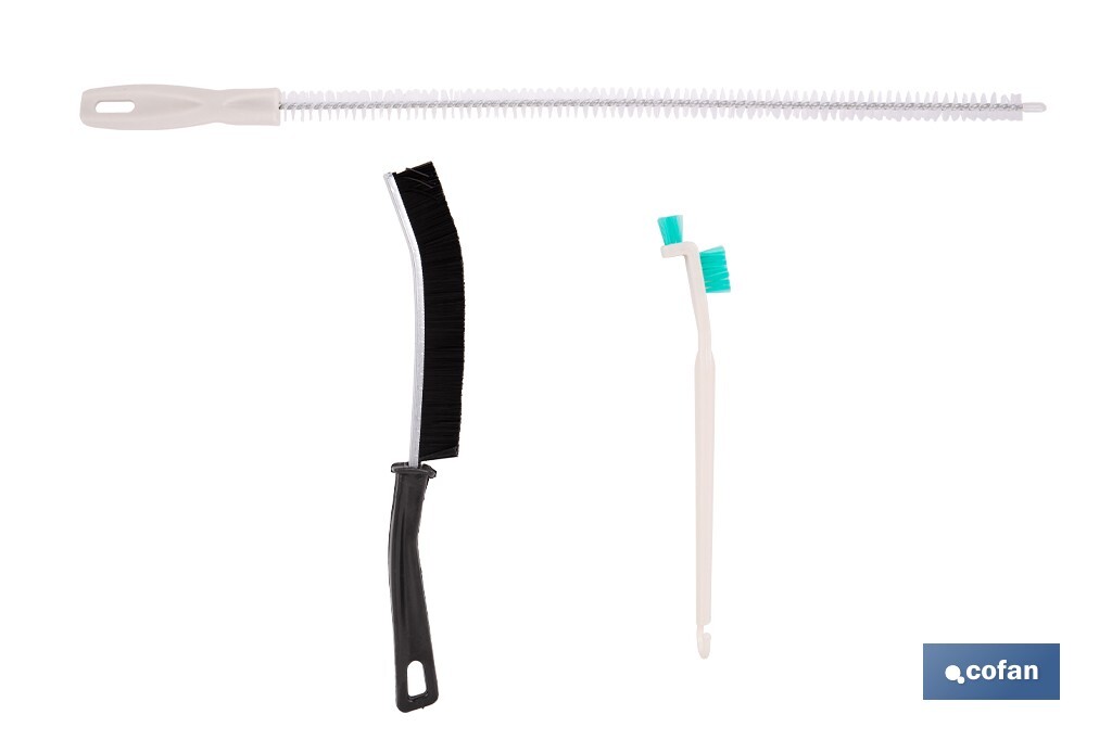 Set de 3 cepillos de limpieza multifunción para baños, cocinas y ventanas | Limpia ranuras, raíles, tuberías y mucho más