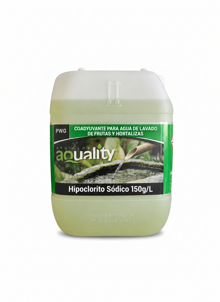 Hipoclorito Sódico 150g/L Coadyuvante para agua de lavado de frutas y hortalizas Real Decreto 773/2023   20L con envase