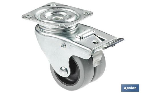 Rueda doble de polipropileno con placa de 60 mm